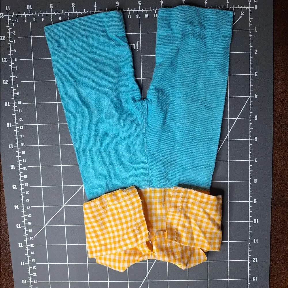 VTG Doll Outfit Fits 15-16 In Cabbage Patch Yellow Gingham Blue Romper Jumpsuit